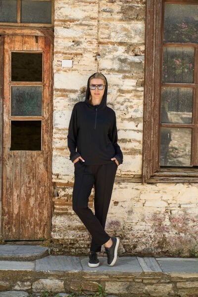 Kapüşonlu Fermuar Detay Sade Spor 2'li Takım CossybyAqua 26033