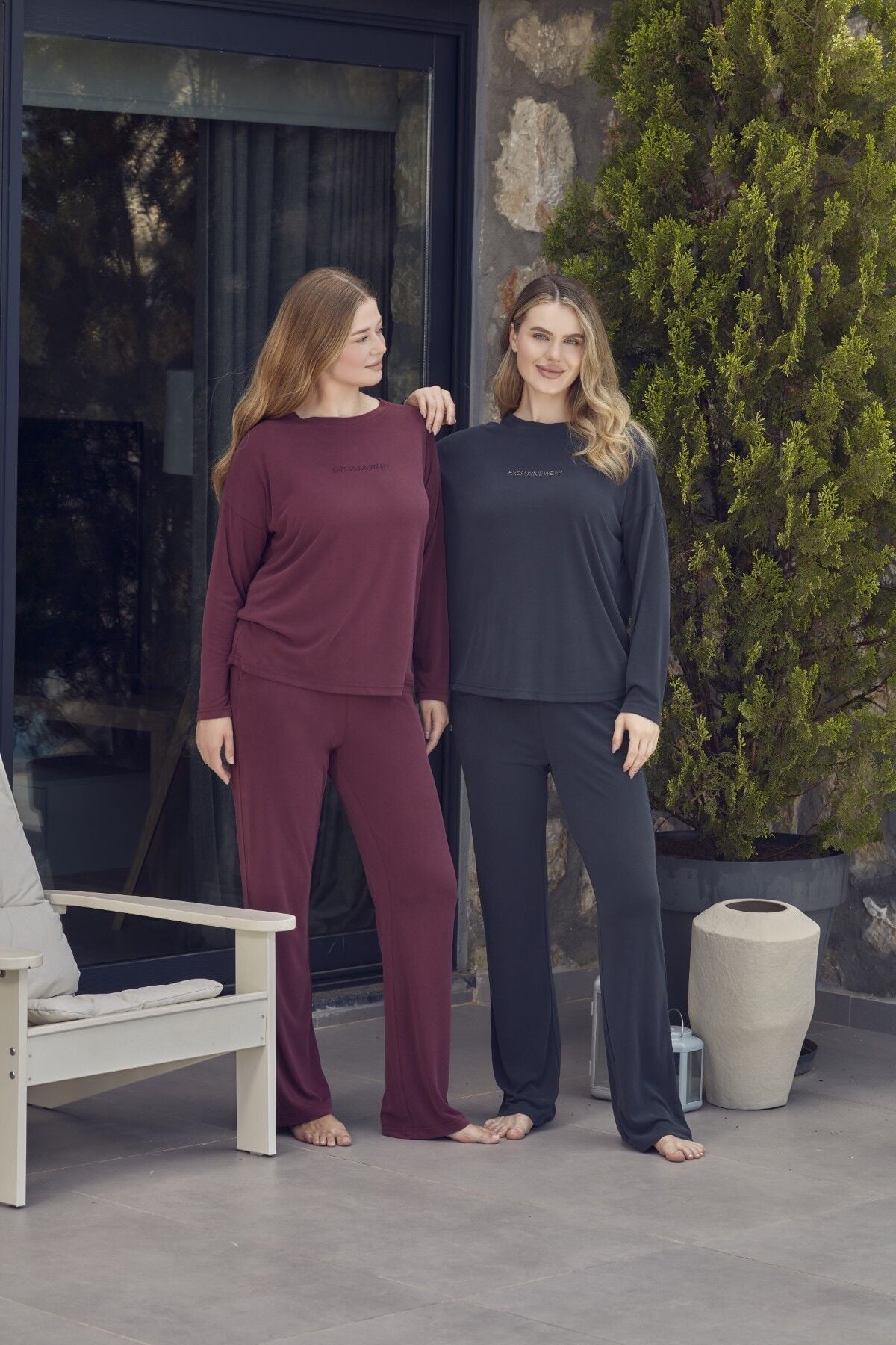 Taş Baskılı Uzun Kol Kadın Pijama Takımı CossybyAqua 27109