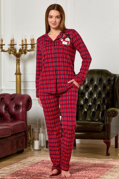 Ekose Desen Gömlek Yaka Pijama Takım CossybyAqua 25048