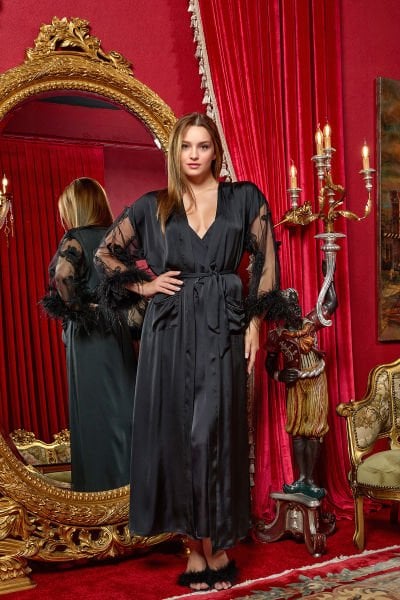 Saten Otrişli Uzun Sabahlık CossybyAqua 25105