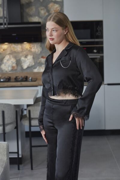 Saten Dantel Detay Gömlek Pijama Takımı CossybyAqua 27123