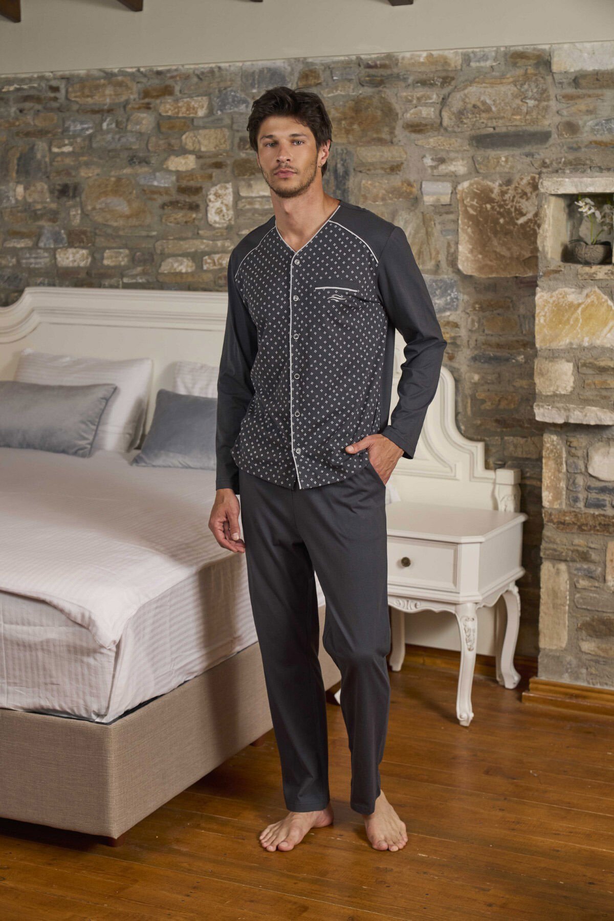 Önden Düğmeli Erkek Pijama Takımı CossybyAqua 26166