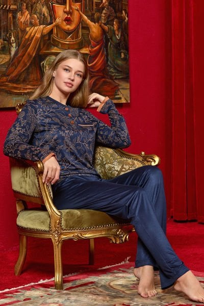 Desenli Uzun Kol Pijama Takım (Geniş Beden Aralığı) CossybyAqua 25081