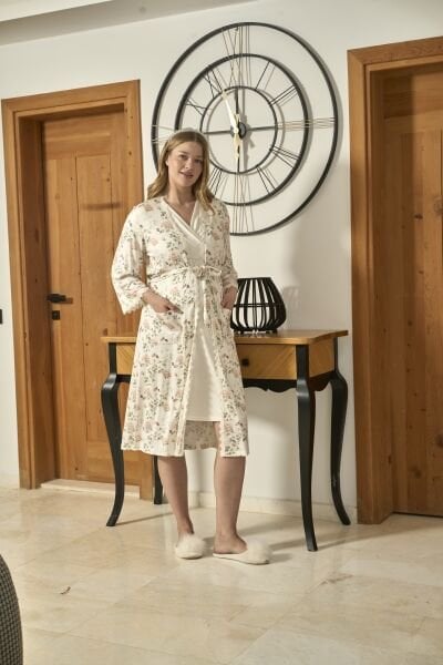 Desenli Dantel Detay Lohusa Hamile Sabahlık CossybyAqua 26610