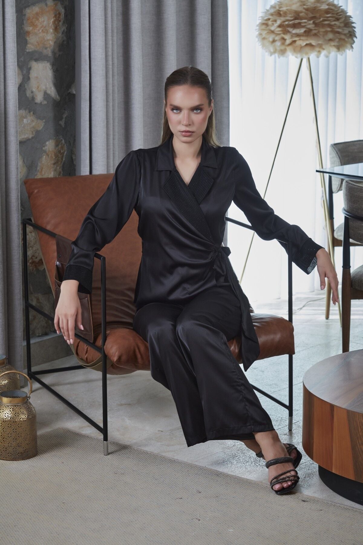 Kruvaze Saten Pijama Takımı CossybyAqua 27137