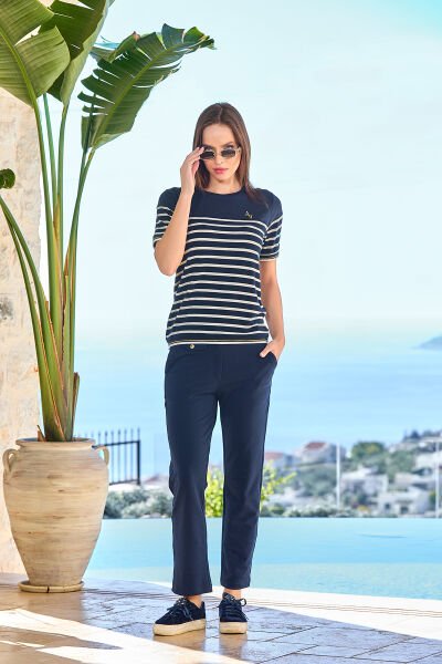 Kısa Kol Çizgi Desen Büyük Beden Spor 2'li Takım CossybyAqua 25819