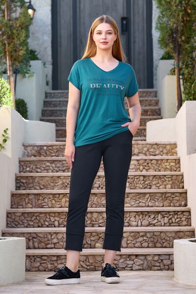 Kısa Kol Büyük Beden Spor 2'li Takım CossybyAqua 25822 44 - TURKUAZ LACİVERT