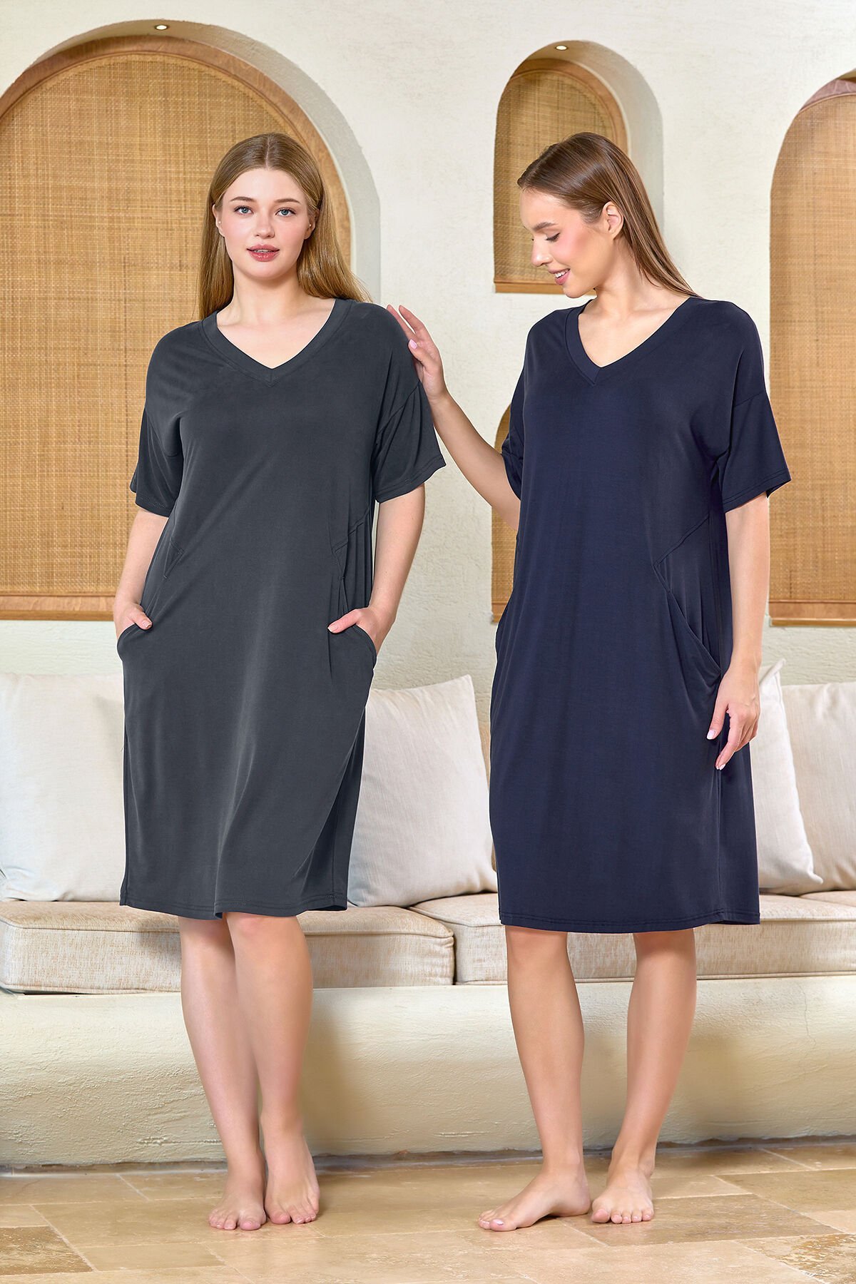 Kısa Kol Cep Detay Elbise CossybyAqua 25561