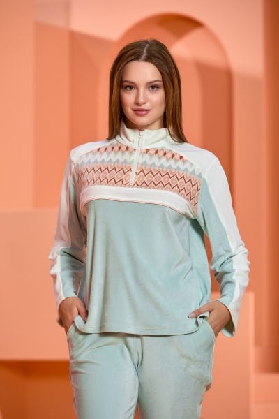 Uzun Kol Fermuar Detay Pijama Takımı CossybyAqua 25017