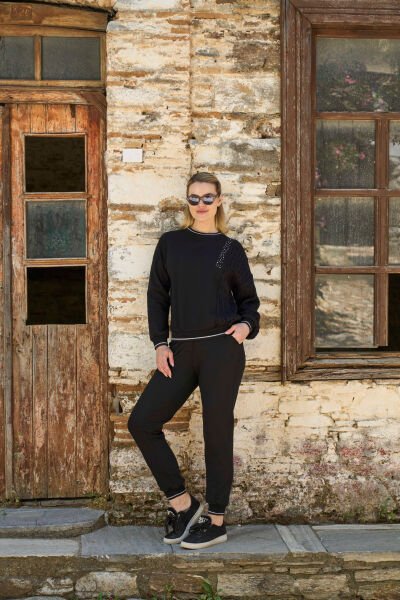 Taş Baskılı Kolu Örgü Detay Spor 2'Li Takım CossybyAqua 26026