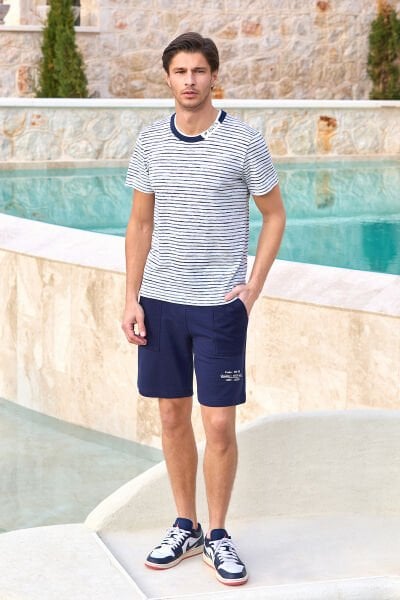 Kısa Kol Çizgi Desen Spor Şort Takım CossybyAqua 25946