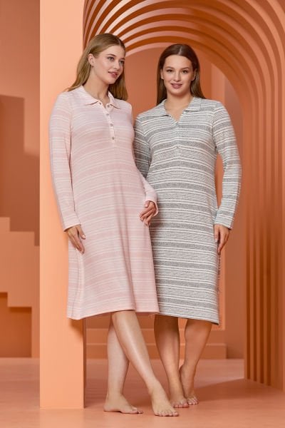 Uzun Kol Gömlek Yaka Gecelik CossybyAqua 25148