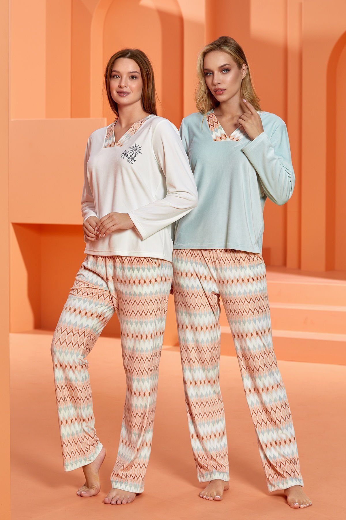 Uzun Kol Desenli Pijama Takım CossybyAqua 25013