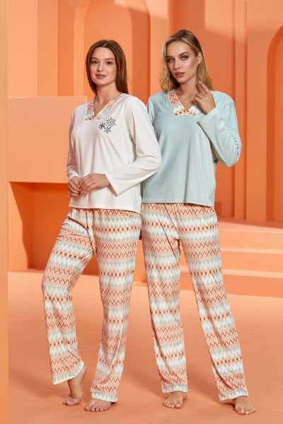 Uzun Kol Desenli Pijama Takım CossybyAqua 25013