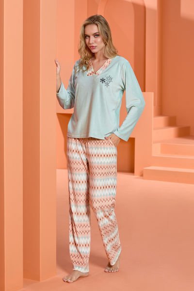 Uzun Kol Desenli Pijama Takım CossybyAqua 25013