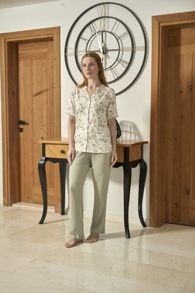 Kısa Kol Önden Düğmeli Pijama Takımı CossybyAqua 26672 (Geniş Beden Aralığı)