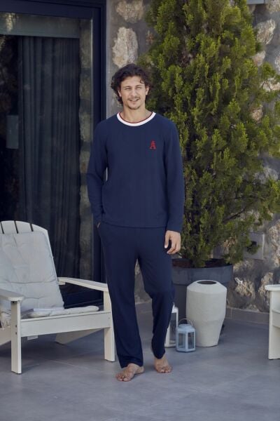 Uzun Kol Bisiklet Yaka Erkek Pijama Takımı CossybyAqua 27401