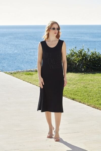 Taş Baskılı Kolsuz Midi Elbise CossybyAqua 26787