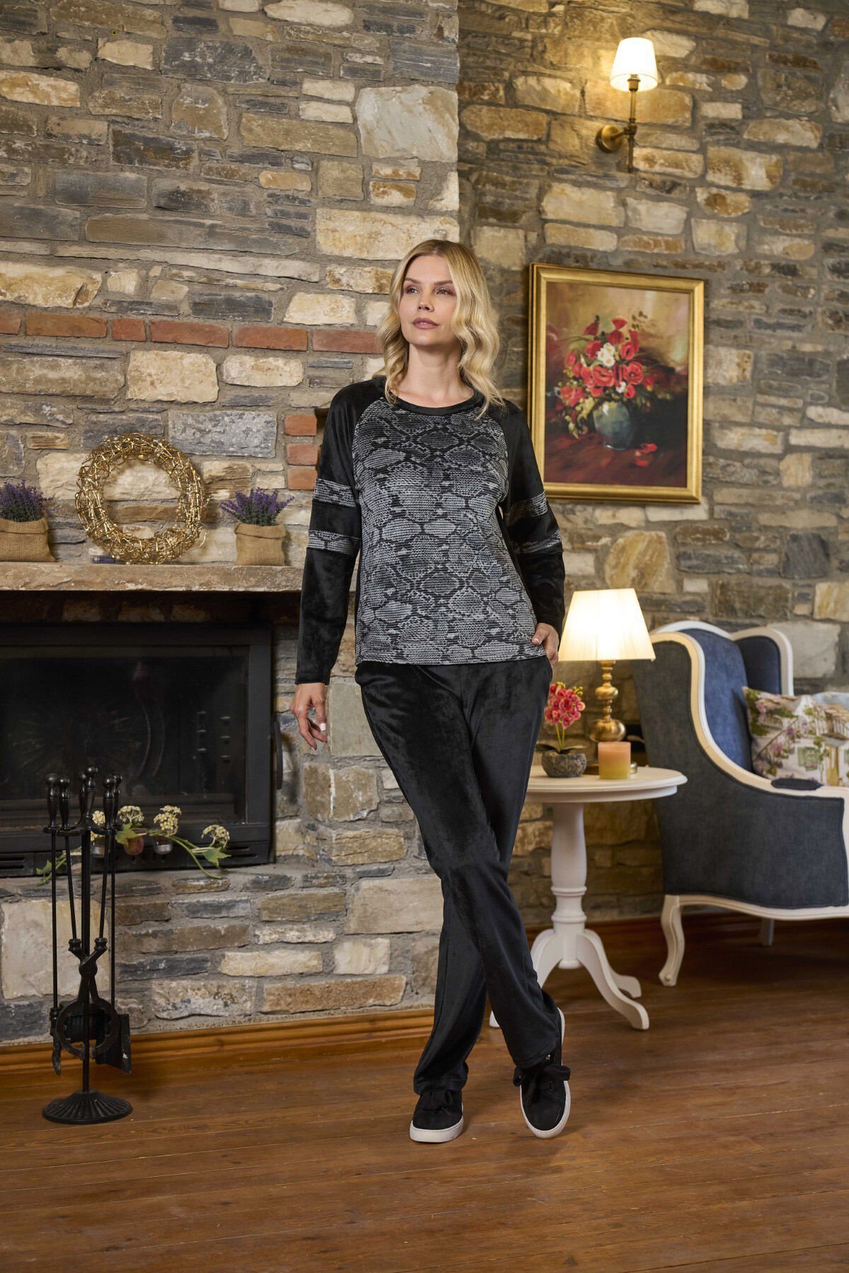 Kadife Desenli Homewear 2'li Takım CossybyAqua 26295