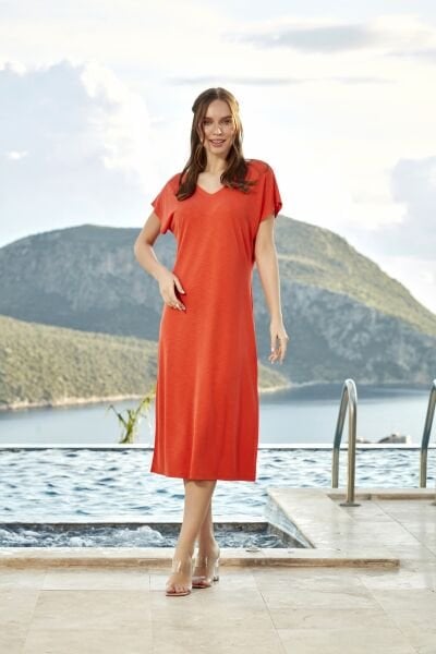 Kısa Kol Midi Elbise CossybyAqua 26789