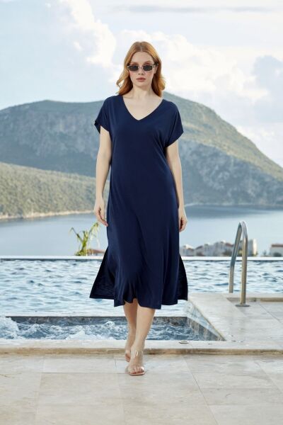 Kısa Kol Midi Elbise CossybyAqua 26789 44 - LACİVERT