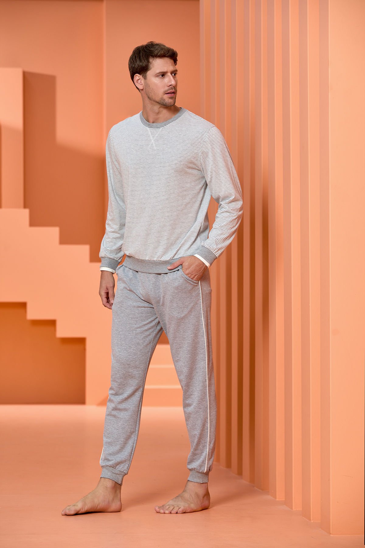 Çizgi Desen Erkek Pijama Takım CossybyAqua 25426