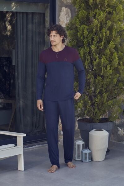Uzun Kol Nakış Detay Erkek Pijama Takımı CossybyAqua 27441