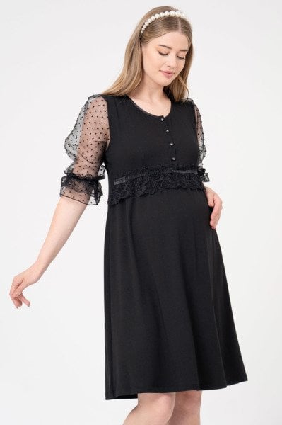 Puanlı Tül Detaylı Lohusa Gecelik 22001