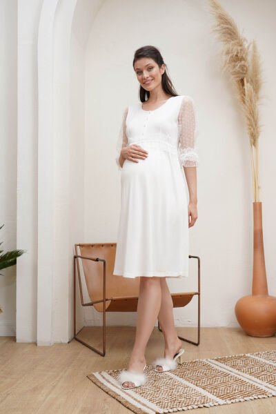 Puanlı Tül Detaylı Lohusa Gecelik 22001