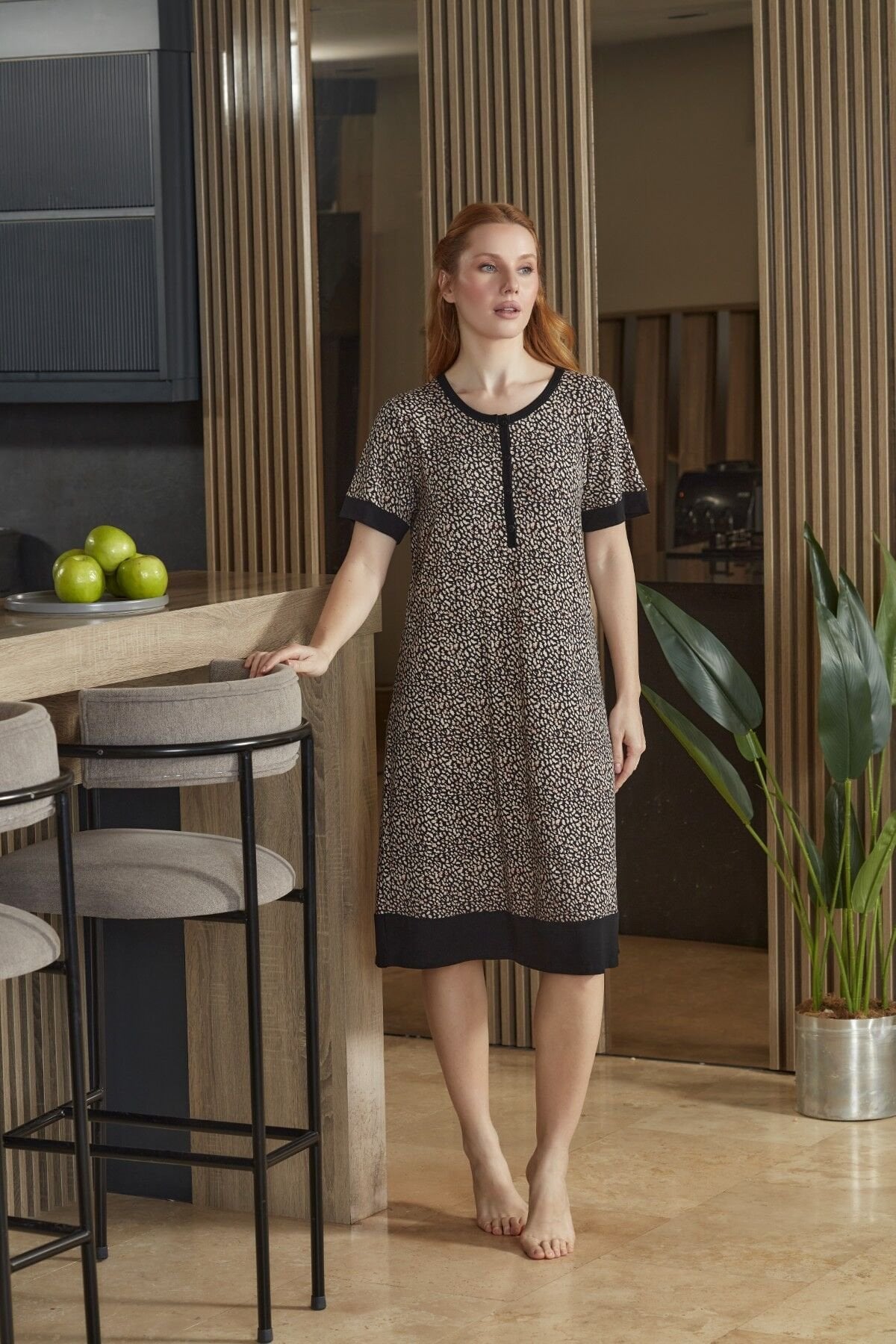 Kısa Kol Desenli Gecelik CossybyAqua 26688 (Geniş Beden Aralığı)