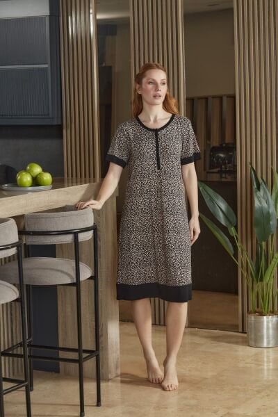 Kısa Kol Desenli Gecelik CossybyAqua 26688 (Geniş Beden Aralığı)