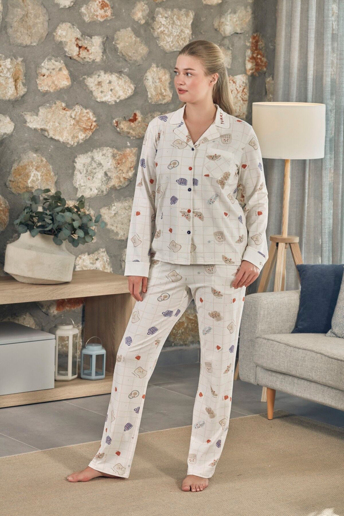 Desenli Gömlek Pijama Takımı CossybyAqua 27001