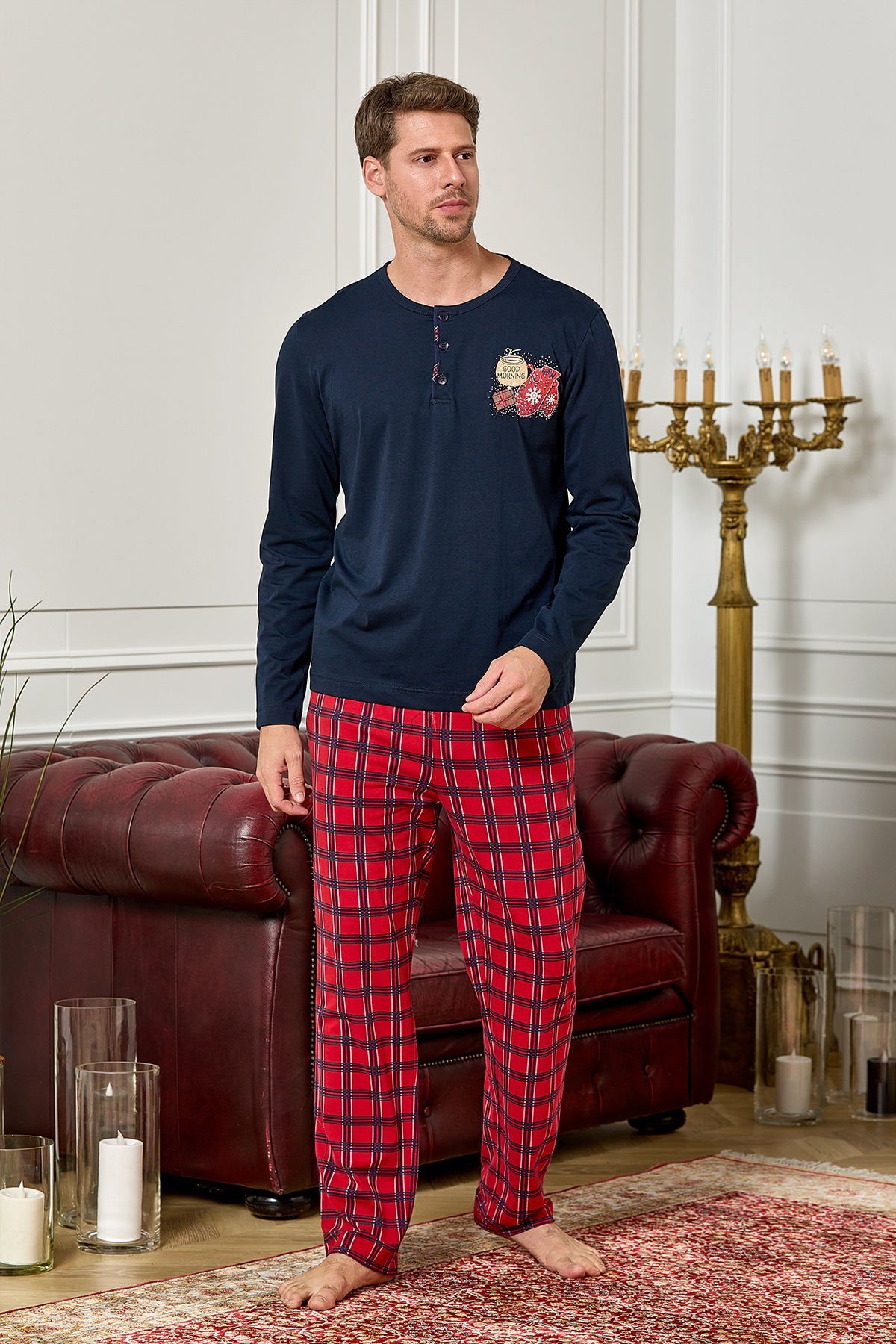Ekose Desen Erkek Pijama Takım CossybyAqua 25429