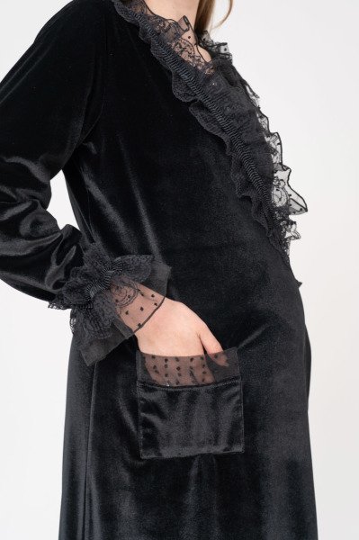 Kadife Kumaş Puanlı Tül Detauylı Sabahlık 22003