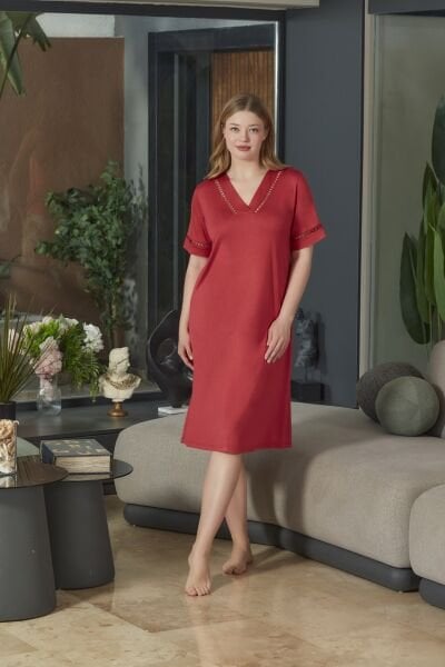 Kısa Kol V Yaka Ev Elbisesi CossybyAqua 26691