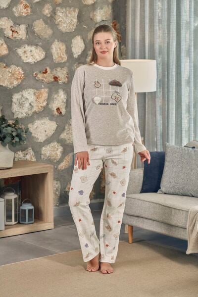 Uzun Kol Desenli Kadın Pijama Takımı CossybyAqua 27002