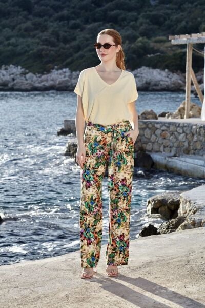 Kısa Kol Desenli Pijama Takımı CossybyAqua 26880 36 - AÇIK SARI