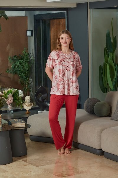 Kısa Kol Desenli Pijama Takımı CossybyAqua 26694