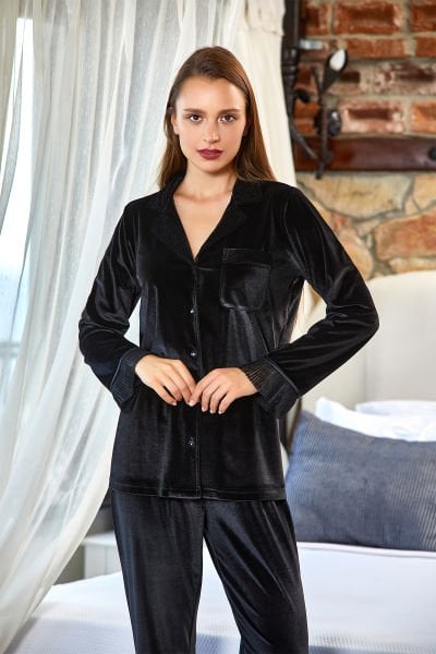 Kadife Gömlek Yaka Pijama Takım Cossy By Aqua
