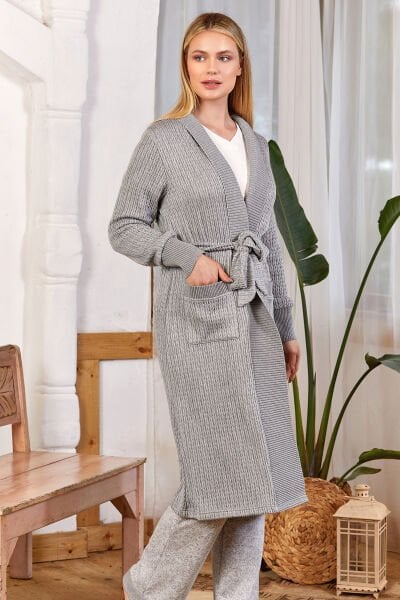 Örgü Desenli Kuşaklı Sabahlık Cossy By Aqua 24187