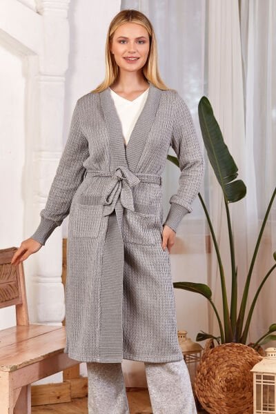 Örgü Desenli Kuşaklı Sabahlık Cossy By Aqua 24187