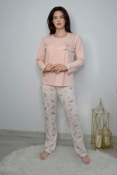 Uzun Kol Baskı Detay Desenli Pijama Takımı PinkbyAqua 26124