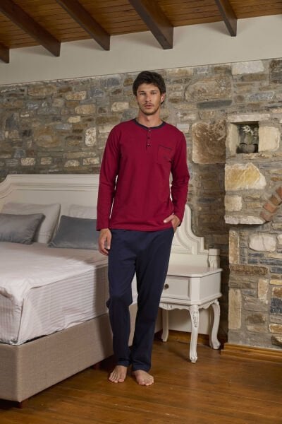 Uzun Kol Erkek Pijama Takımı CossybyAqua 26165 Bordo
