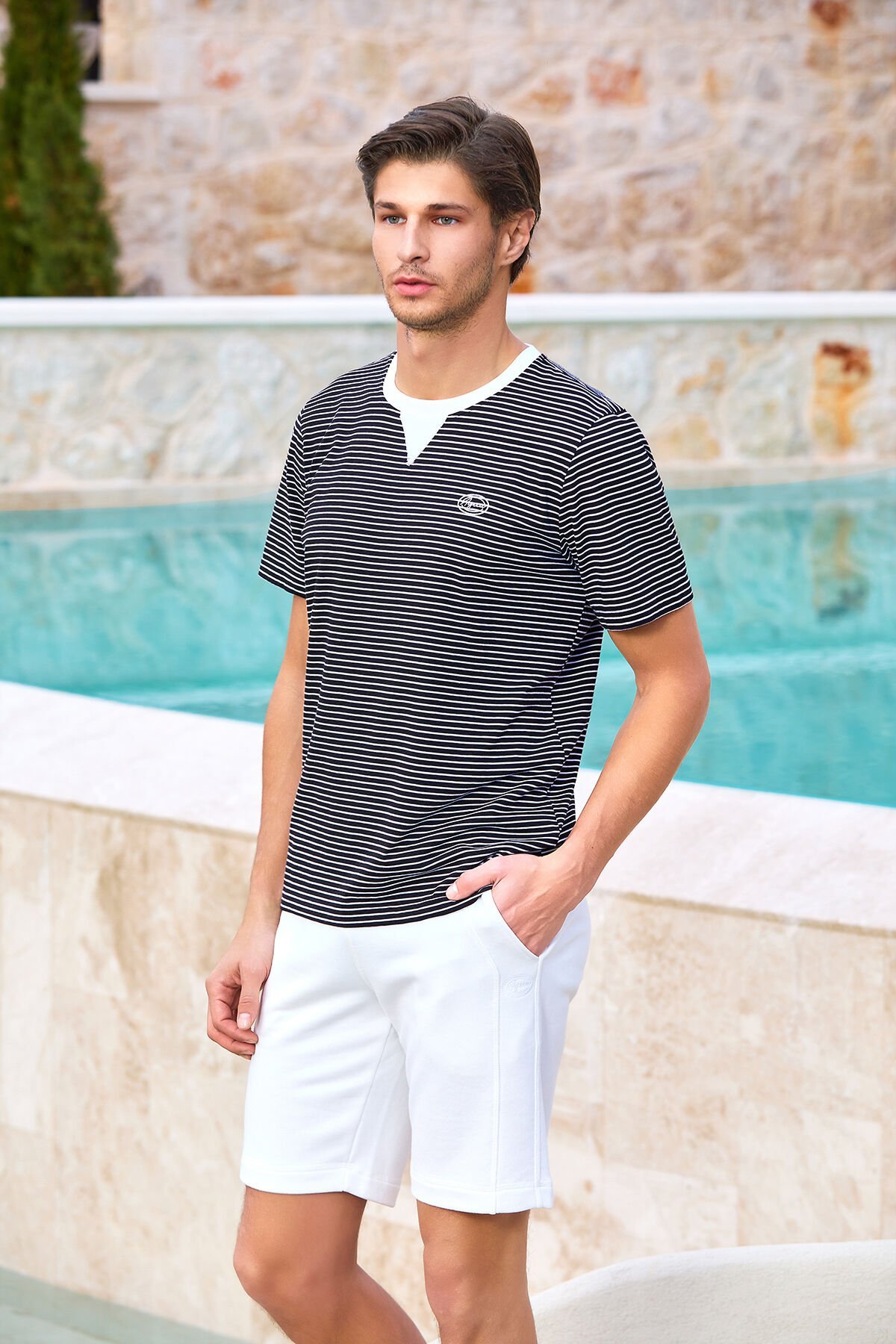 Çizgi Desen Erkek Spor Şort Takım CossybyAqua 25926