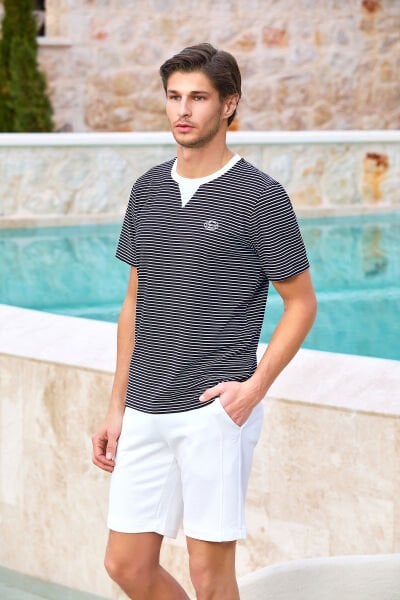 Çizgi Desen Erkek Spor Şort Takım CossybyAqua 25926