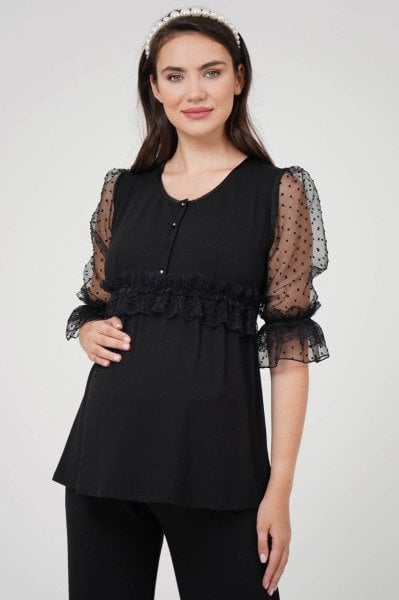 Tülü Puantiye Detaylı Bel Ayarlı Lohusa Hamile Pijama Takımı-22002