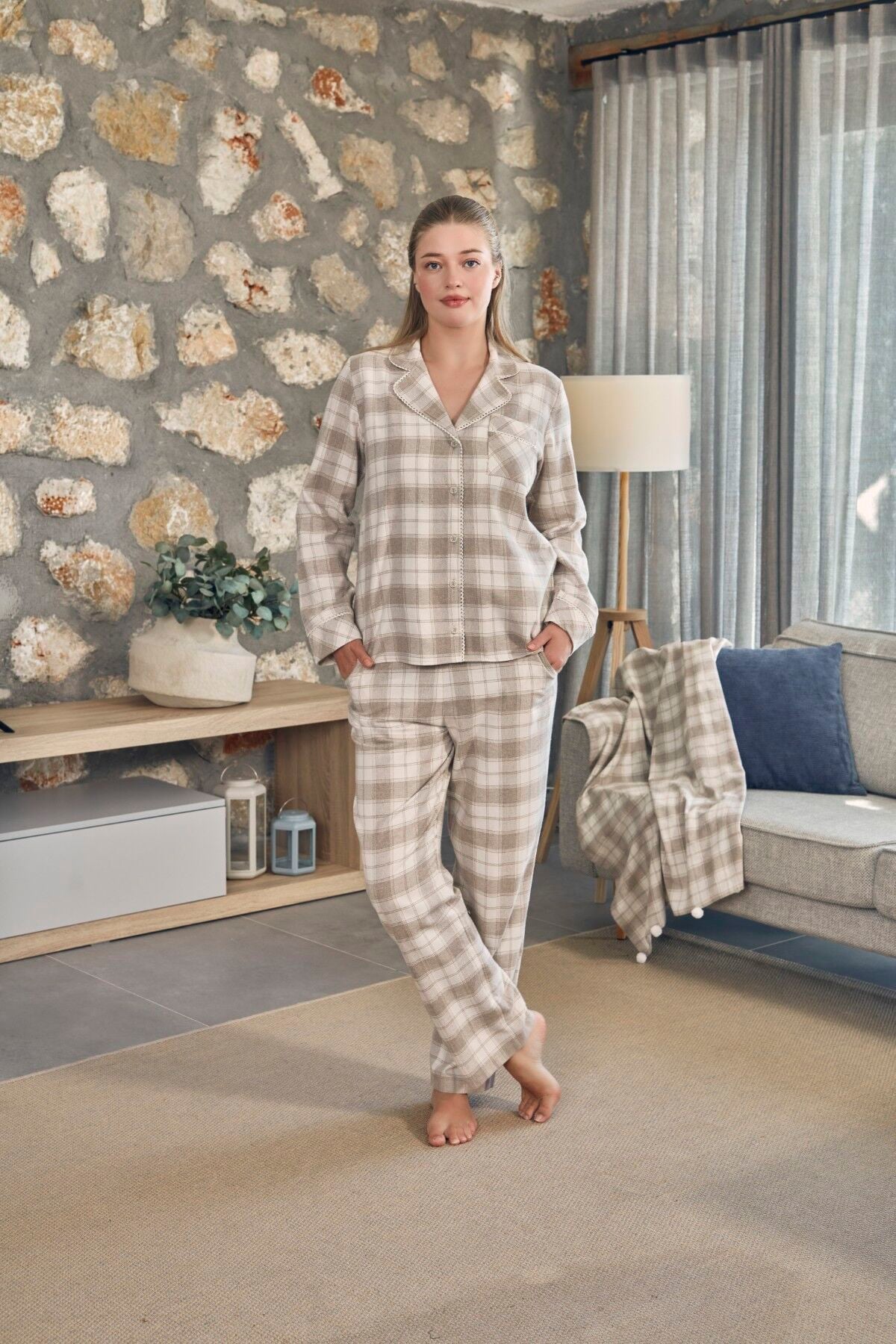 Ekose Desen Uzun Kol Pijama Takımı CossybyAqua 27099