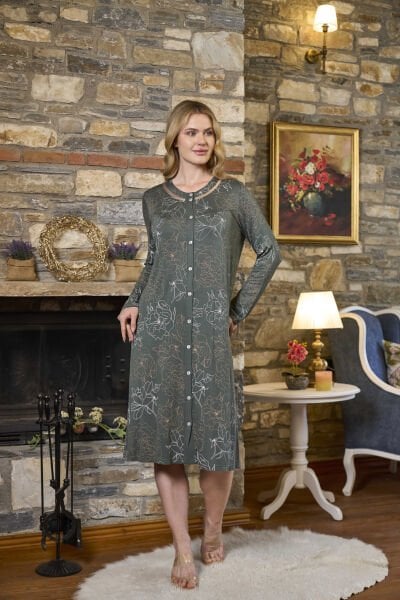 Uzun Kol Desenli Büyük Beden Gecelik CossybyAqua 26391