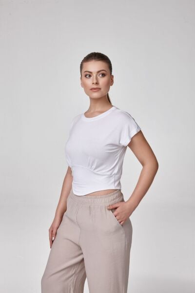 Kadın Kısa Kollu Sıfır Yaka Bluz - T-Shırt P2522