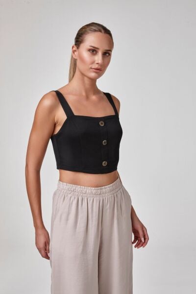 Kadın Askılı Düğmeli Crop P2527 Relactive